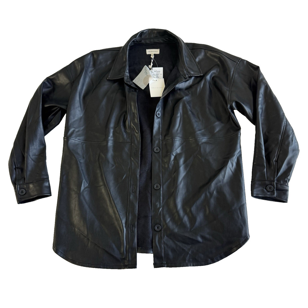 Thread & Supply Black Faux Leather Shacket Jacket Size L Boyfriend NWT - Picture 8 of 9